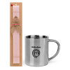 Easter Set, metallic thermal cup (300ml) & aromatic flat Easter candle (30cm) (PINK)