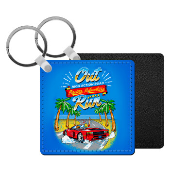 outrun game, Μπρελόκ Δερματίνη, τετράγωνο ΜΑΥΡΟ (5x5cm)