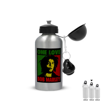 Bob marley, one love, Metallic water jug, Silver, aluminum 500ml
