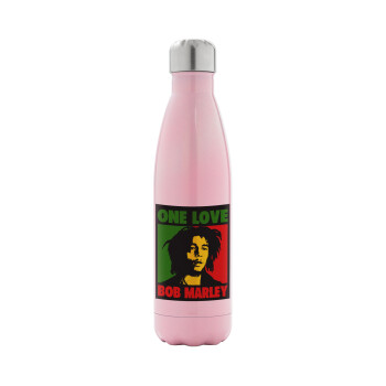 Bob marley, one love, Metal mug thermos Pink Iridiscent (Stainless steel), double wall, 500ml