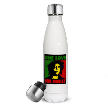 Bob marley, one love, Metal mug thermos White (Stainless steel), double wall, 500ml