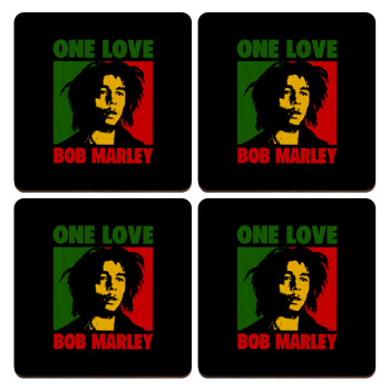 Bob marley, one love, ΣΕΤ x4 Σουβέρ ξύλινα τετράγωνα plywood (9cm)