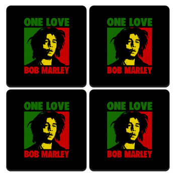 Bob marley, one love, ΣΕΤ 4 Σουβέρ ξύλινα τετράγωνα (9cm)