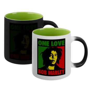 Bob marley, one love, Κούπα Μαγική εσωτερικό πράσινο, κεραμική 330ml που αλλάζει χρώμα με το ζεστό ρόφημα (1 τεμάχιο)