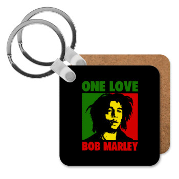 Bob marley, one love, Μπρελόκ Ξύλινο τετράγωνο MDF