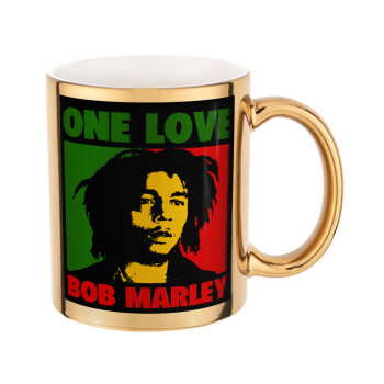 Bob marley, one love, Κούπα κεραμική, χρυσή καθρέπτης, 330ml