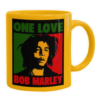 Bob marley, one love, Ceramic coffee mug yellow, 330ml (1pcs)