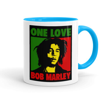 Bob marley, one love, Mug colored light blue, ceramic, 330ml