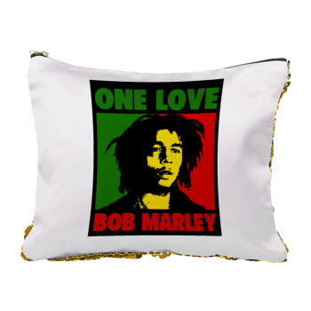 Bob marley, one love, Τσαντάκι νεσεσέρ με πούλιες (Sequin) Χρυσό