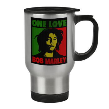 Bob marley, one love, Stainless steel travel mug with lid, double wall 450ml