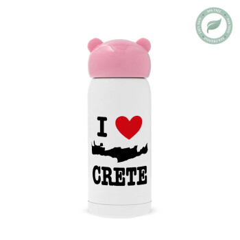 I Love Crete, Pink stainless steel thermal flask, 320ml