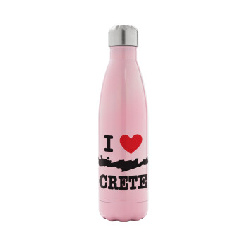 I Love Crete, Μεταλλικό παγούρι θερμός Ροζ Ιριδίζον (Stainless steel), διπλού τοιχώματος, 500ml