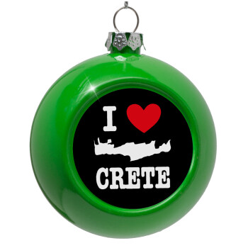 I Love Crete, Green Christmas tree ornament bauble 8cm