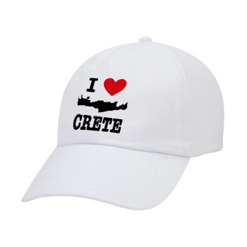 I Love Crete, Καπέλο Ενηλίκων Baseball Λευκό 5-φύλλο (POLYESTER, ΕΝΗΛΙΚΩΝ, UNISEX, ONE SIZE)