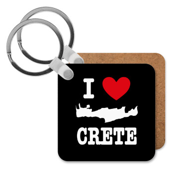 I Love Crete, Μπρελόκ Ξύλινο τετράγωνο MDF