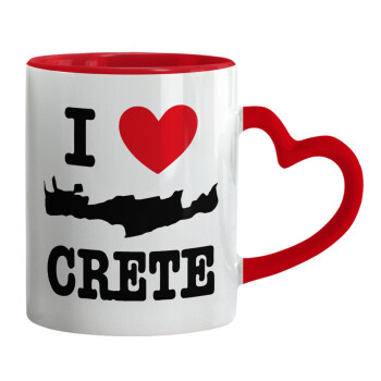 I Love Crete, Κούπα καρδιά χερούλι κόκκινη, κεραμική, 330ml