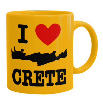 I Love Crete, Ceramic coffee mug yellow, 330ml