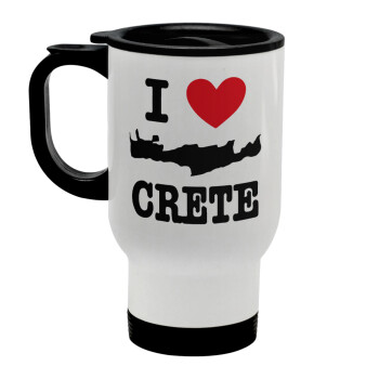 I Love Crete, Stainless steel travel mug with lid, double wall white 450ml