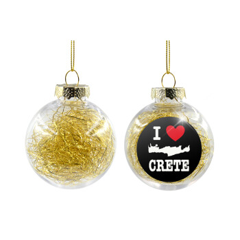 I Love Crete, Transparent Christmas tree ball ornament with gold filling 8cm