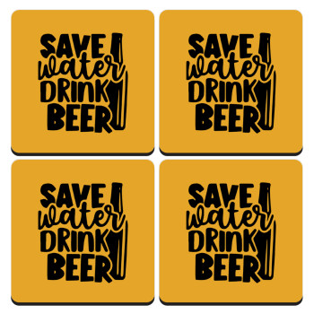 Save Water, Drink BEER, ΣΕΤ 4 Σουβέρ ξύλινα τετράγωνα (9cm)
