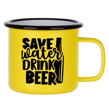 Save Water, Drink BEER, Κούπα Μεταλλική εμαγιέ ΜΑΤ Κίτρινη 360ml