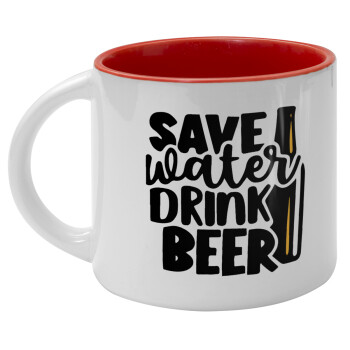 Save Water, Drink BEER, Κούπα κεραμική 400ml Λευκή/Κόκκινη