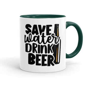 Save Water, Drink BEER, Mug colored green, ceramic, 330ml