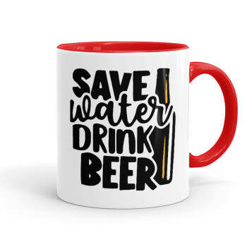 Save Water, Drink BEER, Mug colored red, ceramic, 330ml