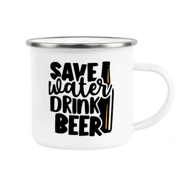 Save Water, Drink BEER, Κούπα Μεταλλική εμαγιέ λευκη 360ml