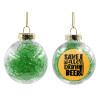 Transparent Christmas tree ball ornament with green filling 8cm