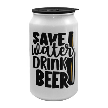Save Water, Drink BEER, Κούπα ταξιδιού μεταλλική με καπάκι (tin-can) 500ml