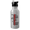 Water bottle Silver with straw, stainless steel 600ml