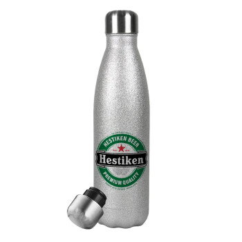 Hestiken Beer, Metallic Glitter Silver Thermos Flask (Stainless steel), double-walled, 500ml