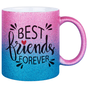 Best Friends forever, Κούπα Χρυσή/Μπλε Glitter, κεραμική, 330ml