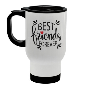Best Friends forever, Stainless steel travel mug with lid, double wall white 450ml