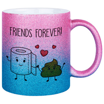 Friends forever, Κούπα Χρυσή/Μπλε Glitter, κεραμική, 330ml