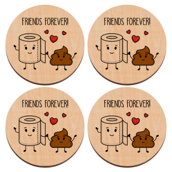 Friends forever, ΣΕΤ x4 Σουβέρ ξύλινα στρογγυλά plywood (9cm)