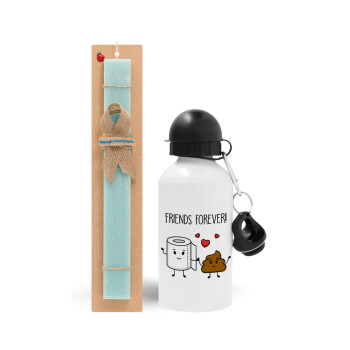 Friends forever, Easter Set, metallic aluminum water bottle (500ml) & scented flat candle (30cm) (TURQUOISE)