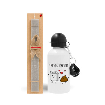 Friends forever, Easter Set, metallic aluminum water bottle (500ml) & aromatic flat Easter candle (30cm) (GRAY)