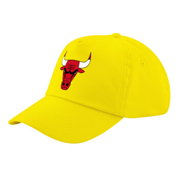 Chicago Bulls, Καπέλο παιδικό Baseball, 100% Βαμβακερό Twill, Κίτρινο (ΒΑΜΒΑΚΕΡΟ, ΠΑΙΔΙΚΟ, UNISEX, ONE SIZE)