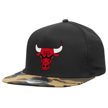 Chicago Bulls, Καπέλο Ενηλίκων Flat Snapback Μαύρο/Παραλαγή, (100% ΒΑΜΒΑΚΕΡΟ, ΕΝΗΛΙΚΩΝ, UNISEX, ONE SIZE)