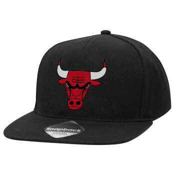 Chicago Bulls, Καπέλο Ενηλίκων Flat Snapback Μαύρο, (POLYESTER, ΕΝΗΛΙΚΩΝ, UNISEX, ONE SIZE)