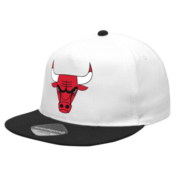 Chicago Bulls, Καπέλο Ενηλίκων Flat Snapback Λευκό/Μαύρο, (POLYESTER, ΕΝΗΛΙΚΩΝ, UNISEX, ONE SIZE)