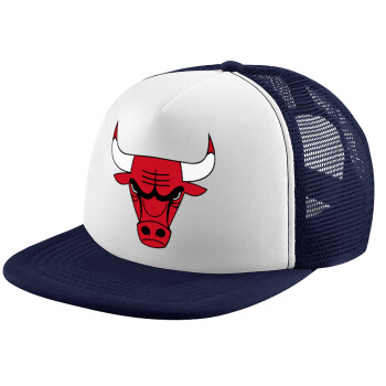 Chicago Bulls, Adult Soft Trucker Hat with Dark Blue/White Mesh (POLYESTER, ADULT, UNISEX, ONE SIZE)