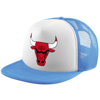 Chicago Bulls, Καπέλο παιδικό Soft Trucker με Δίχτυ ΓΑΛΑΖΙΟ/ΛΕΥΚΟ (POLYESTER, ΠΑΙΔΙΚΟ, ONE SIZE)