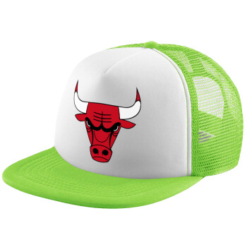 Chicago Bulls, Καπέλο παιδικό Soft Trucker με Δίχτυ ΠΡΑΣΙΝΟ/ΛΕΥΚΟ (POLYESTER, ΠΑΙΔΙΚΟ, ONE SIZE)