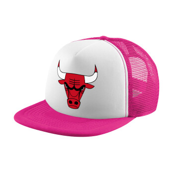 Chicago Bulls, Καπέλο παιδικό Soft Trucker με Δίχτυ ΡΟΖ/ΛΕΥΚΟ (POLYESTER, ΠΑΙΔΙΚΟ, ONE SIZE)