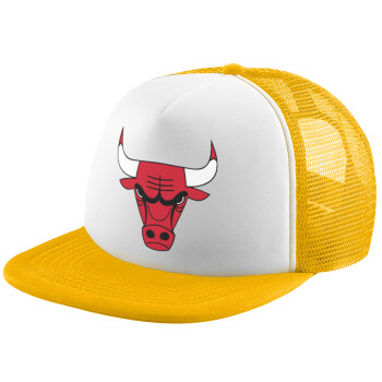 Chicago Bulls, Adult Soft Trucker Hat with Yellow/White Mesh (POLYESTER, ADULT, UNISEX, ONE SIZE)