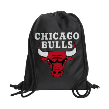 Chicago Bulls, Τσάντα πλάτης πουγκί GYMBAG Μαύρη, με τσέπη (40x48cm) & χονδρά κορδόνια