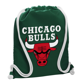 Chicago Bulls, Τσάντα πλάτης πουγκί GYMBAG BOTTLE GREEN, με τσέπη (40x48cm) & χονδρά λευκά κορδόνια